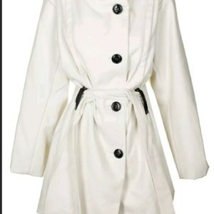 Madden Girl Junior's Belted Skirted Long Sleeves Coat | Color Ivory  size S/P